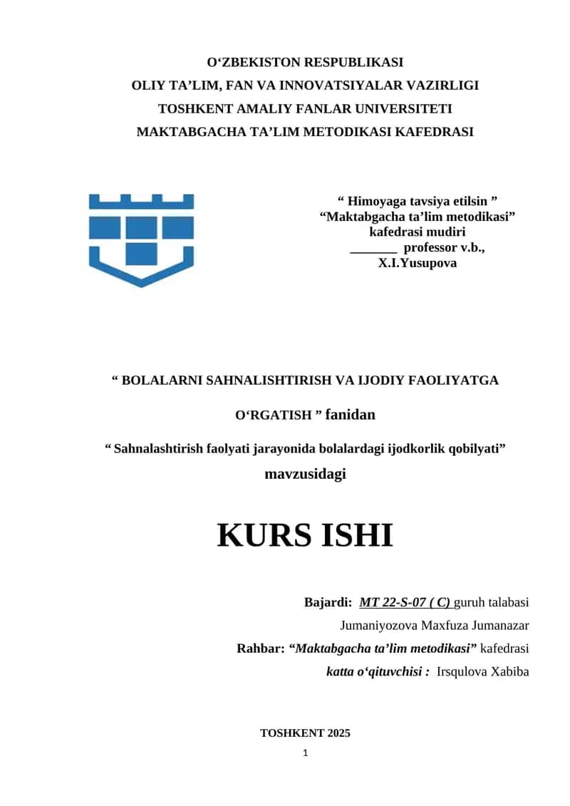 Sahnalashtirish faolyati jarayonida bolalardagi ijodkorlik qobilyati 1