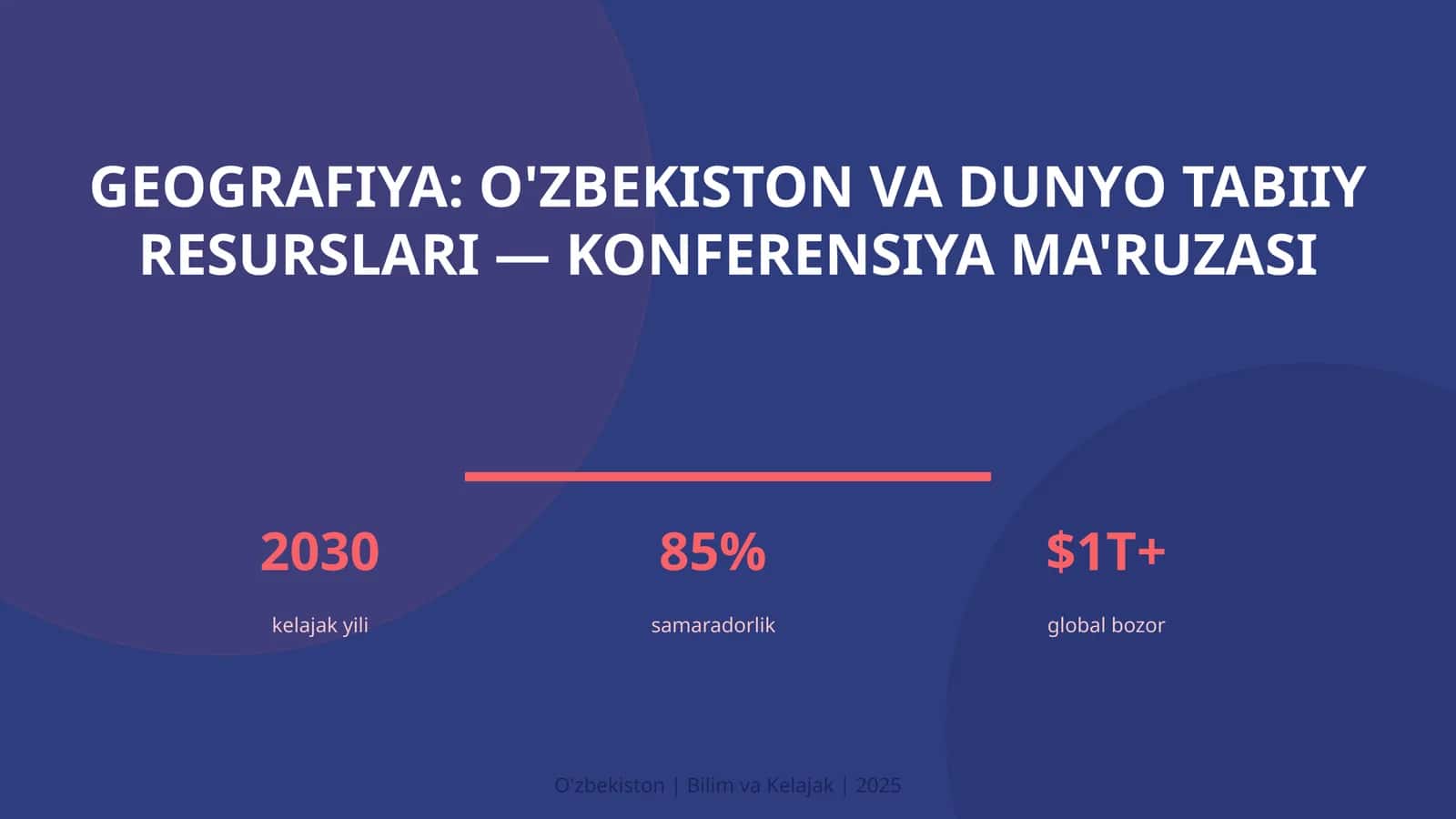 Geografiya: O'zbekiston va dunyo tabiiy resurslari — konferensiya ma'ruzasi 1