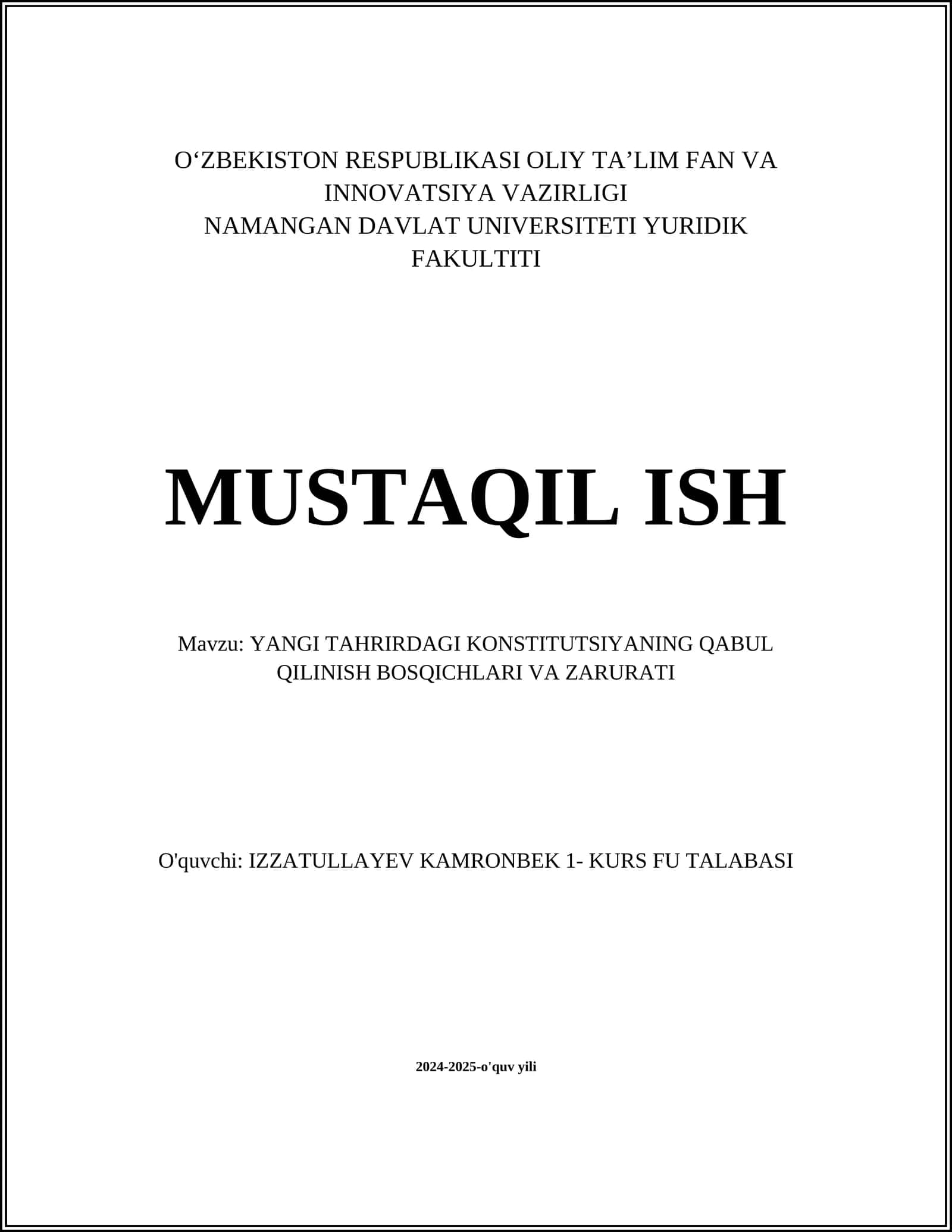 YANGI TAHRIRDAGI KONSTITUTSIYANING QABUL QILINISH BOSQICHLARI VA ZARURATI 1