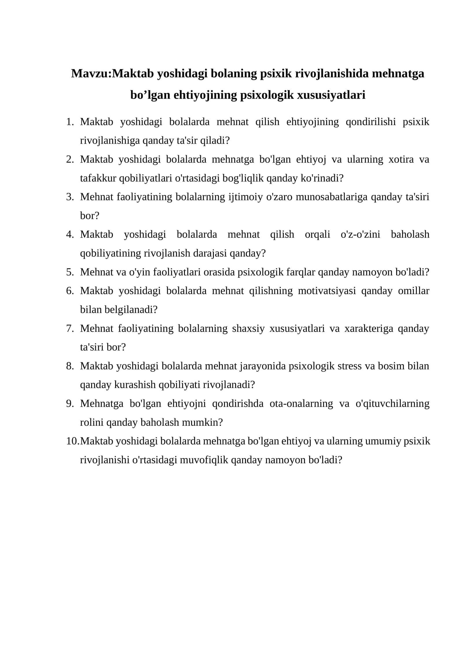 Maktab yoshidagi bolaning psixik rivojlanishida mehnatga bo’lgan ehtiyojining psixologik xususiyatlari 1