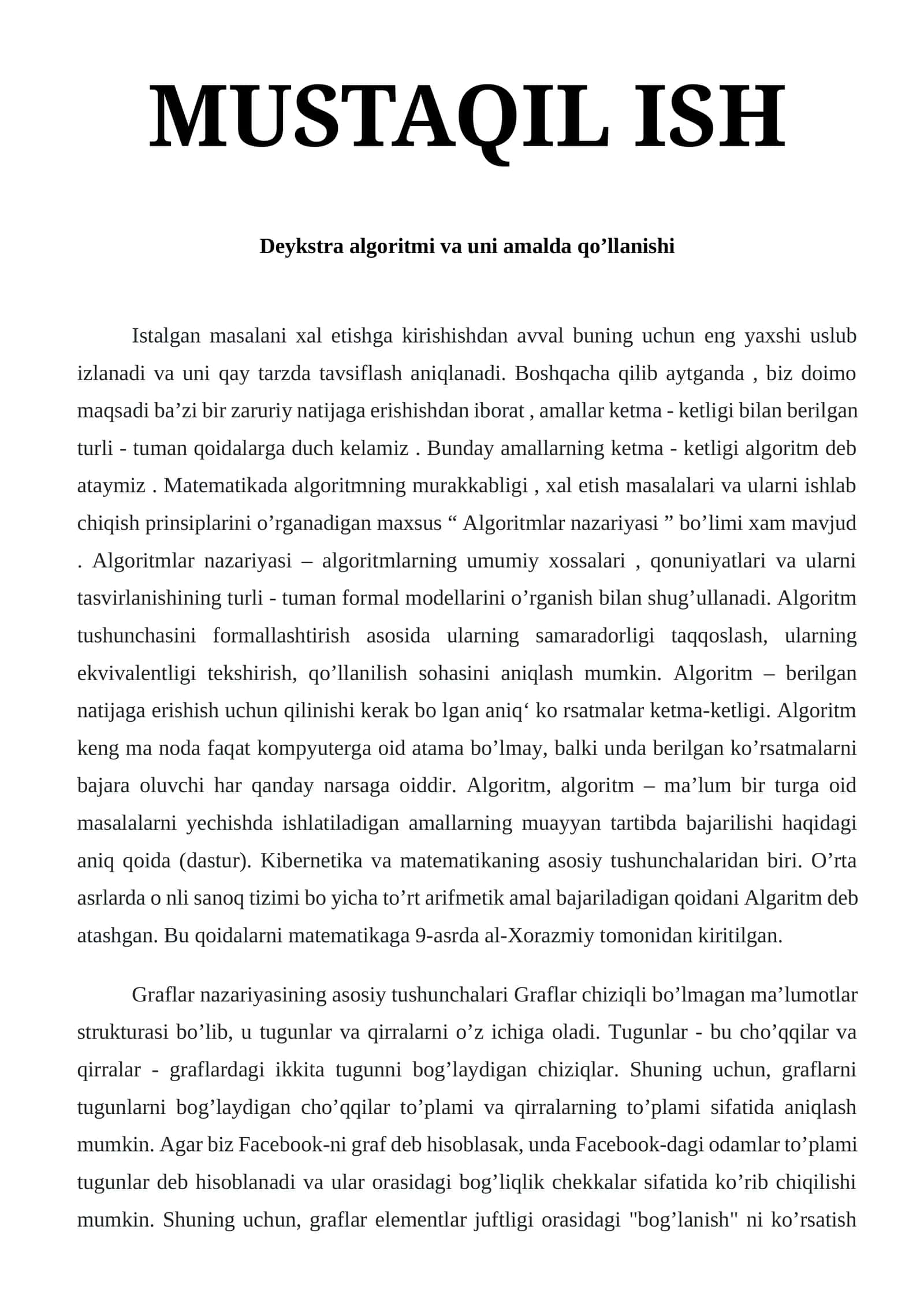 Deykstra algoritmi va uni amalda qoʼllanishi 1