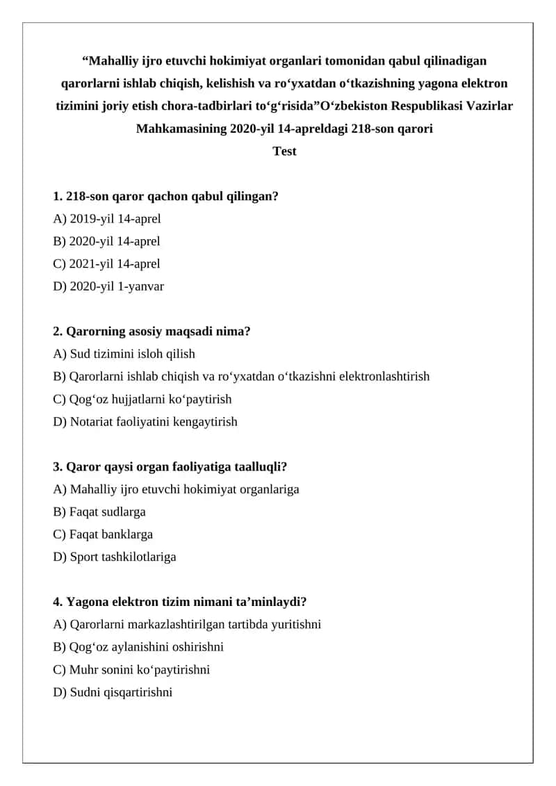O‘zbekiston Respublikasi Vazirlar Mahkamasining 2020-yil 14-apreldagi 218-son qarori 1