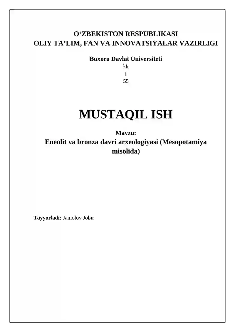 Mezolit va Bronza Davri Arxeologiyasi (Mesopotamiya Misolida)