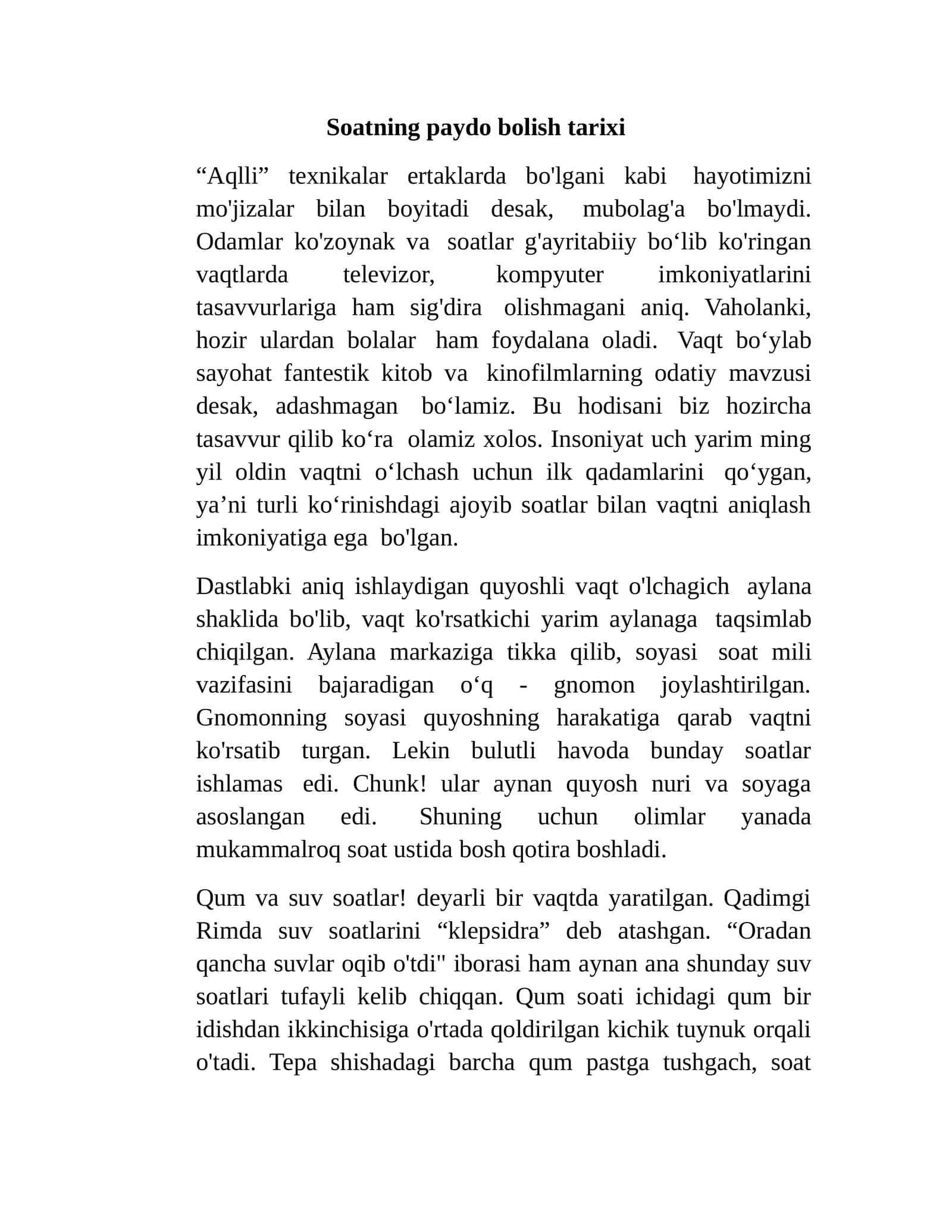 Soatning paydo bolish tarixi 1