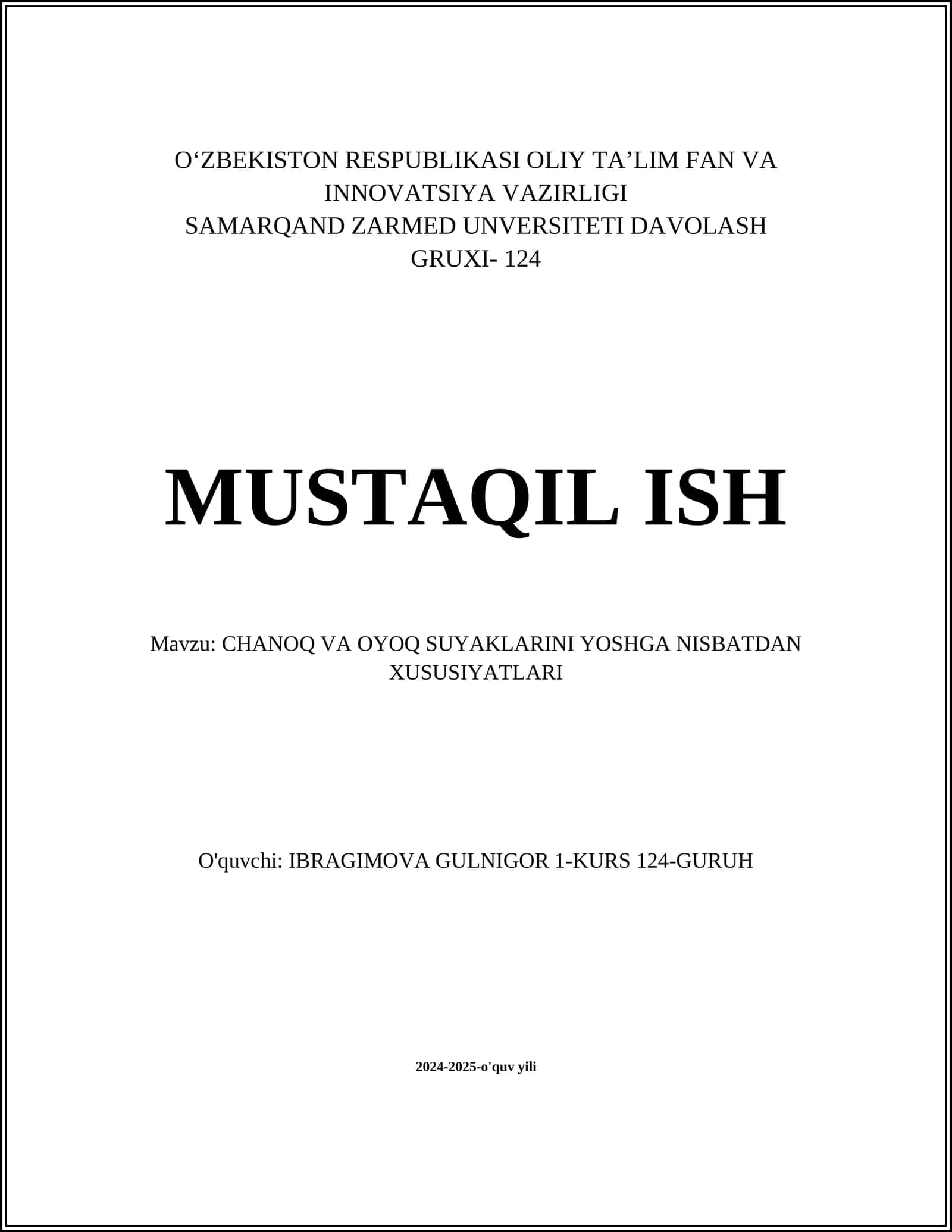 CHANOQ VA OYOQ SUYAKLARINI YOSHGA NISBATDAN XUSUSIYATLARI 1