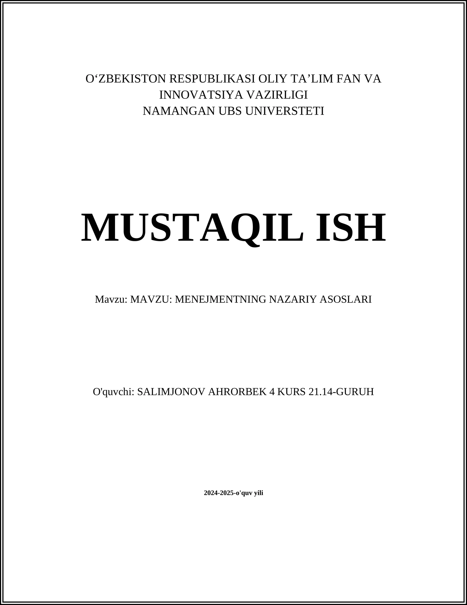 MENEJMENTNING NAZARIY ASOSLARI 1