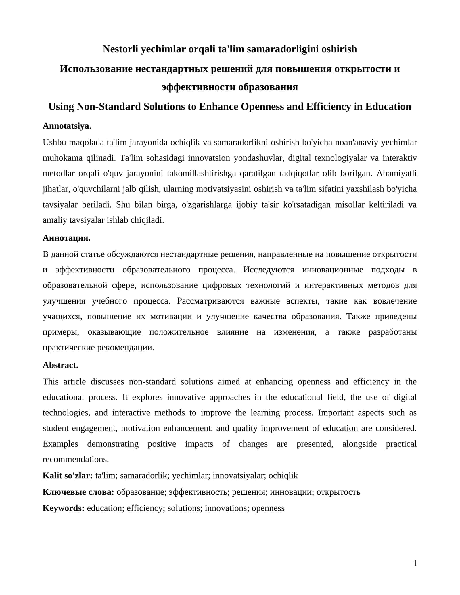 Nestorli yechimlar orqali ta'lim samaradorligini oshirish 1