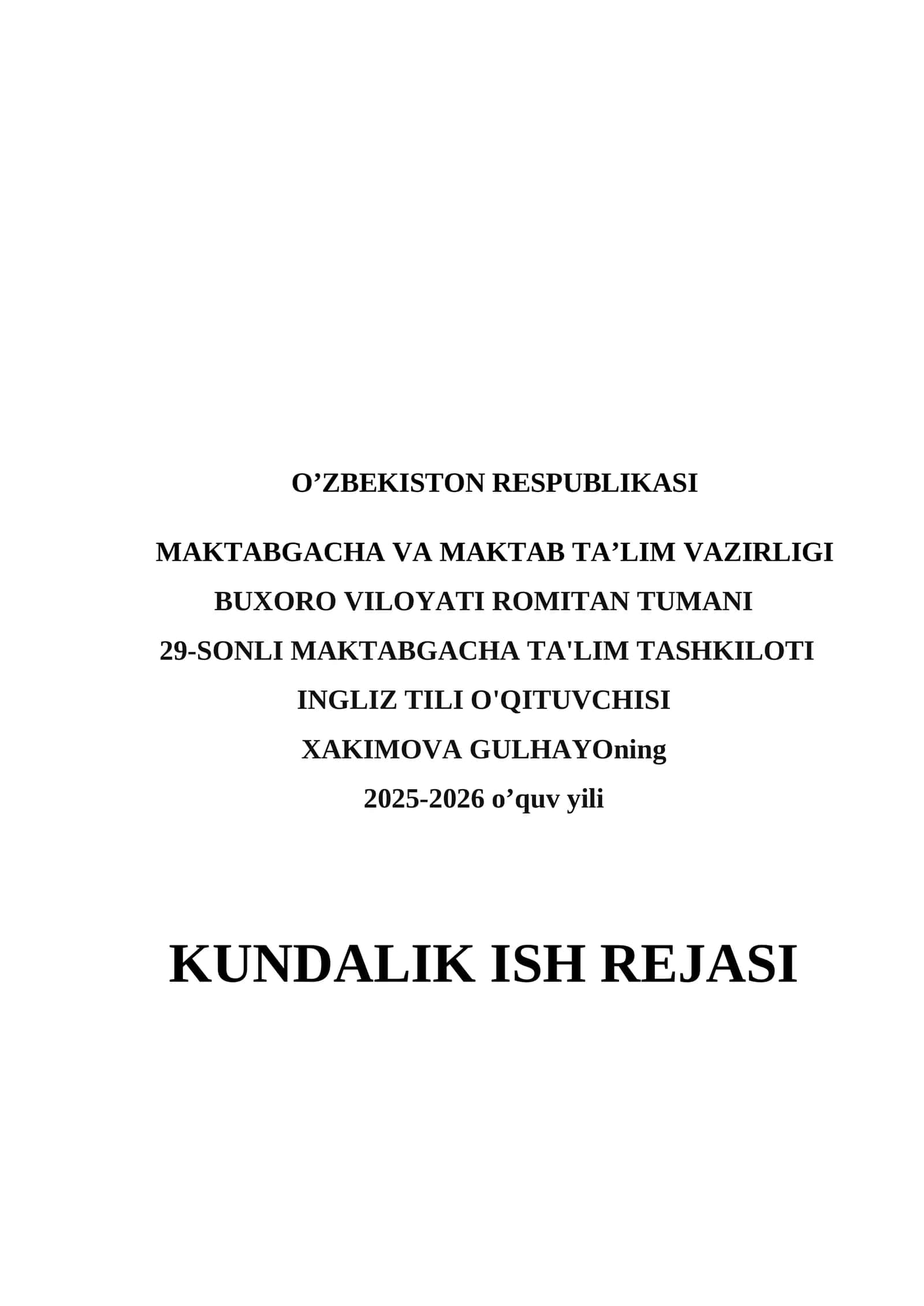 KUNDALIK ISH REJASI 1