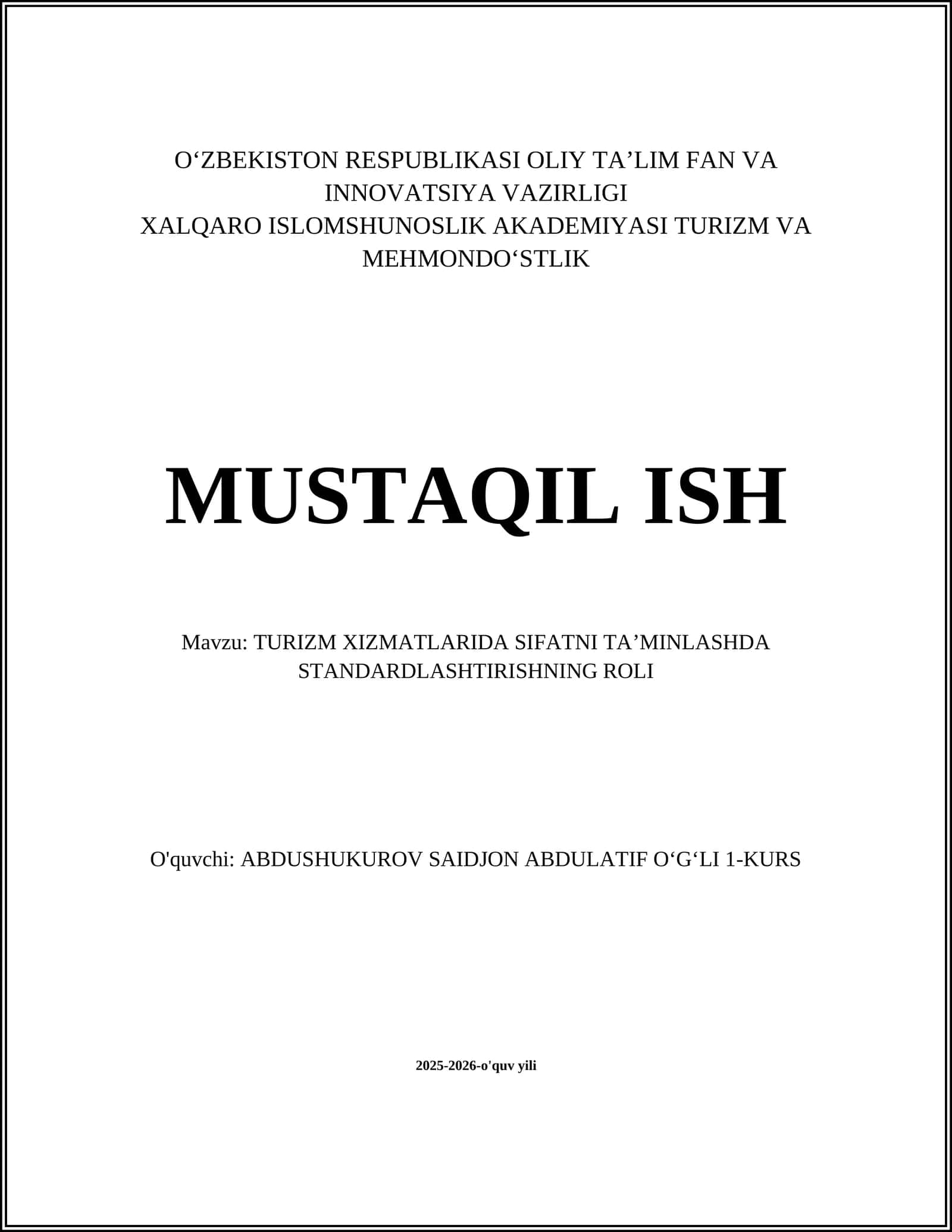 TURIZM XIZMATLARIDA SIFATNI TAʼMINLASHDA STANDARDLASHTIRISHNING ROLI 1