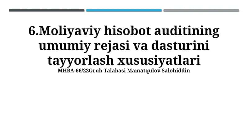 Moliyaviy hisobot auditining umumiy rejasi va dasturini tayyorlash xususiyatlari 1