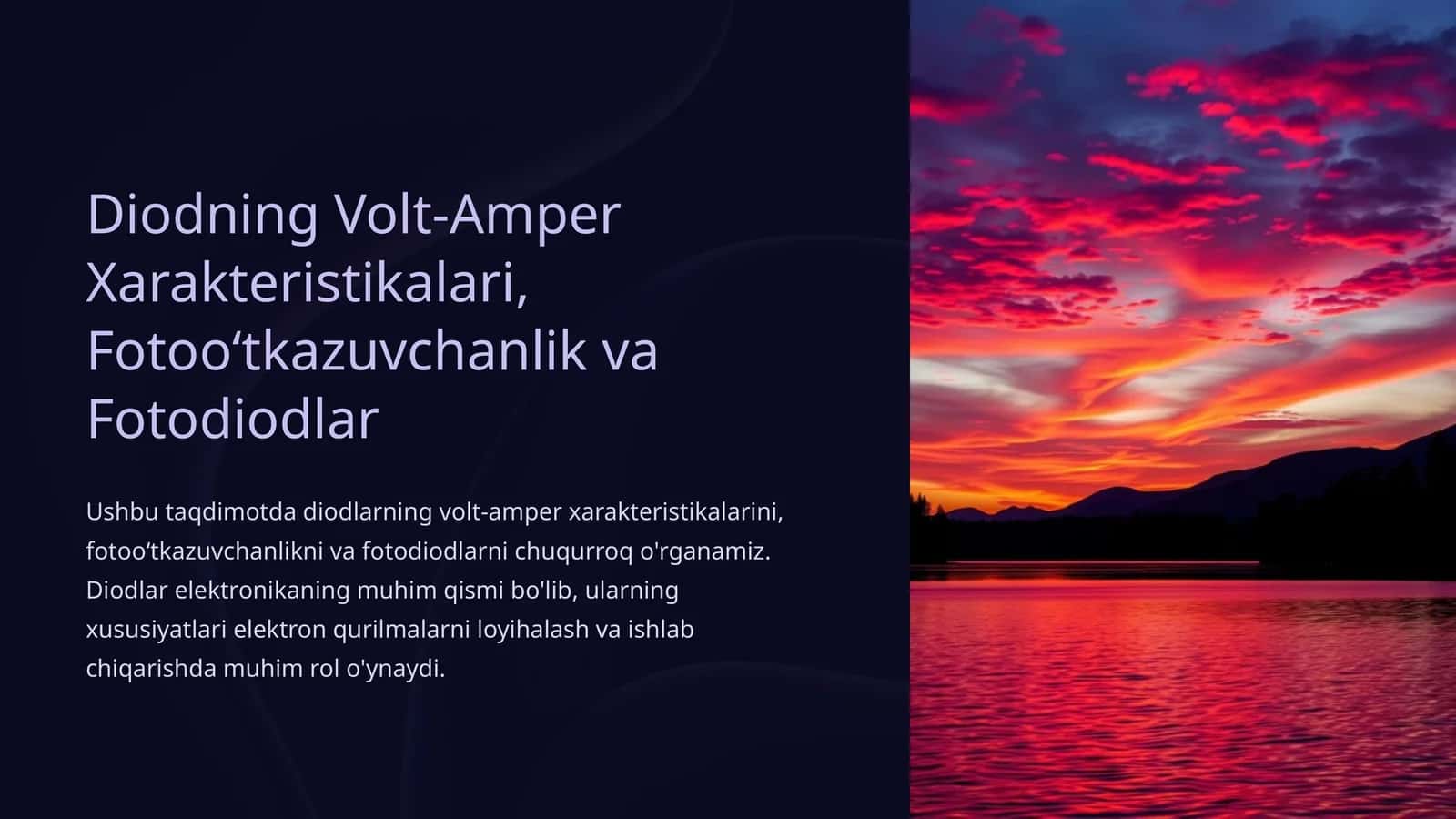 Diodning Volt-Amper Xarakteristikalari, Fotooʻtkazuvchanlik va Fotodiodlar 1