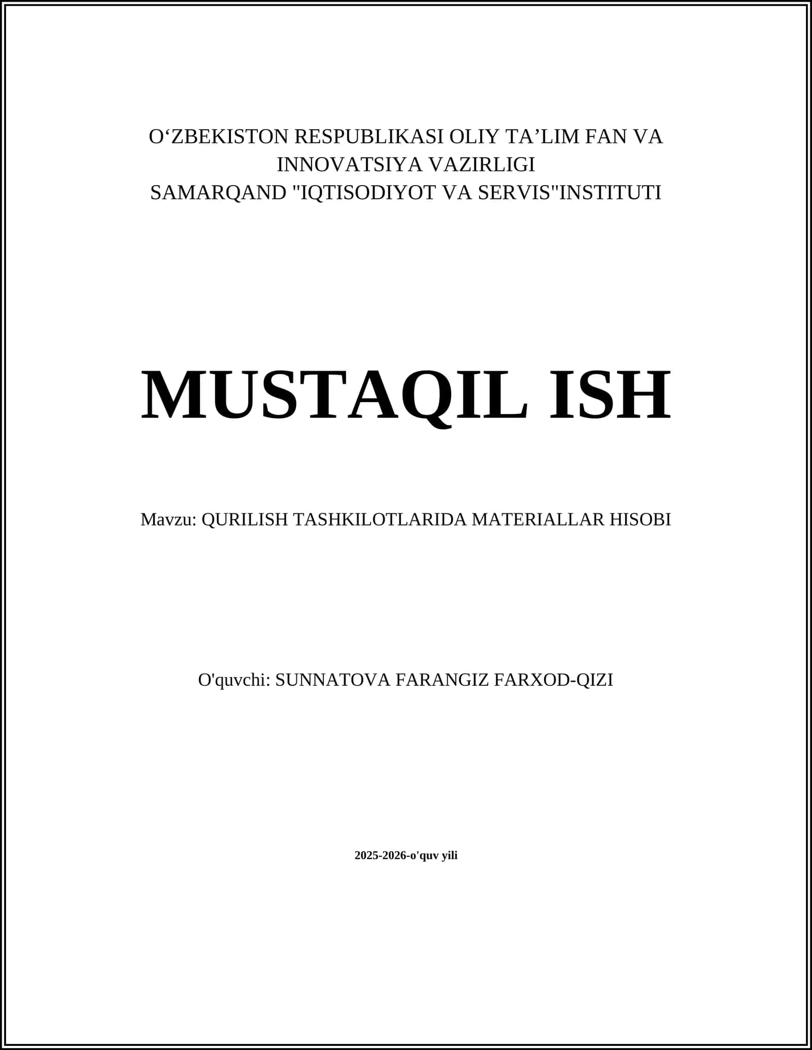 Qurilish tashkilotlarida materiallarni hisobga olish prinsiplari 1