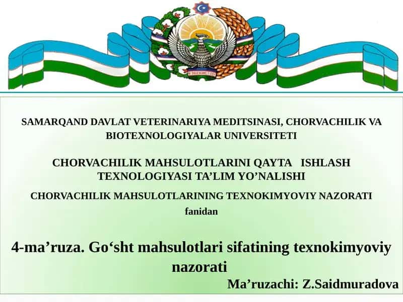 CHORVACHILIK MAHSULOTLARINING TEXNOKIMYOVIY NAZORATI 1