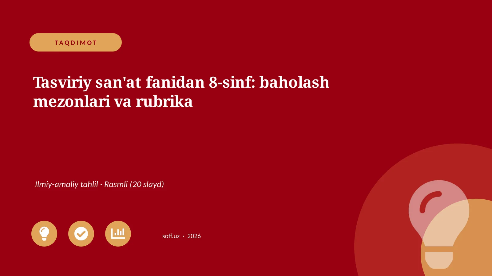Tasviriy san'at fanidan 8-sinf: baholash mezonlari va rubrika 1