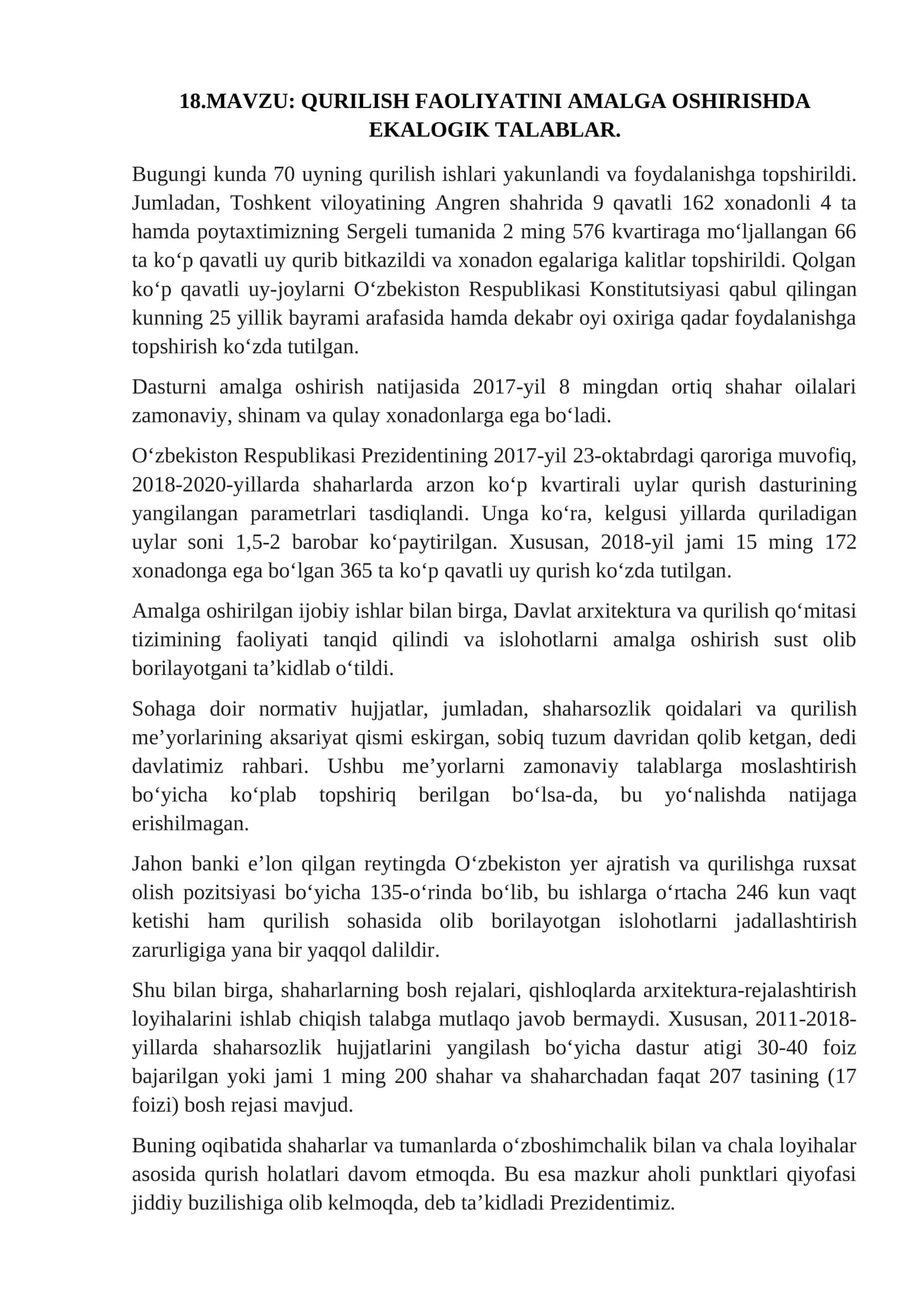 QURILISH FAOLIYATINI AMALGA OSHIRISHDA EKALOGIK TALABLAR 1