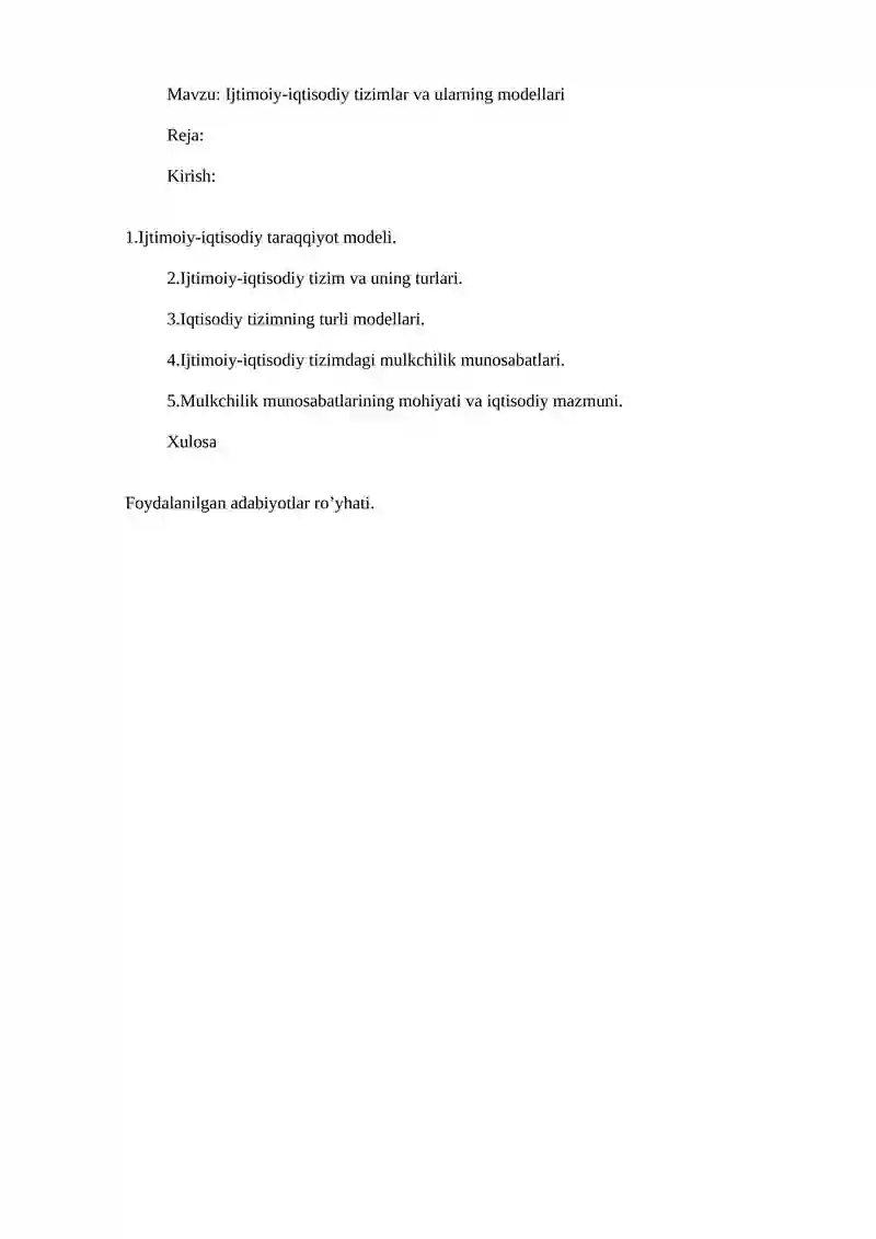 Ijtimoiy-iqtisodiy tizimlar va ularning modellari