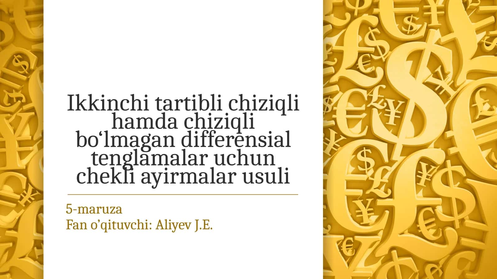Ikkinchi tartibli chiziqli hamda chiziqli bo‘lmagan differensial tenglamalar uchun chekli ayirmalar usuli 1