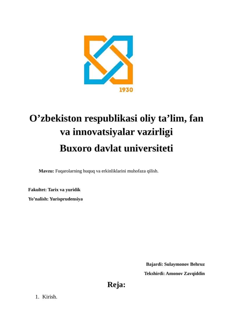Fuqarolarning huquq va erkinliklarini muhofaza qilish. 1