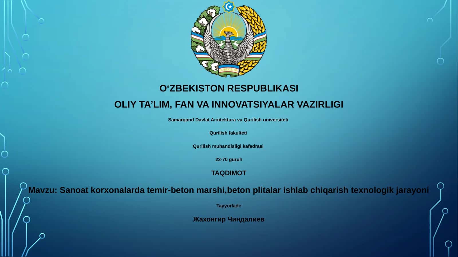 Sanoat korxonalarda temir-beton marshi,beton plitalar ishlab chiqarish texnologik jarayoni 1