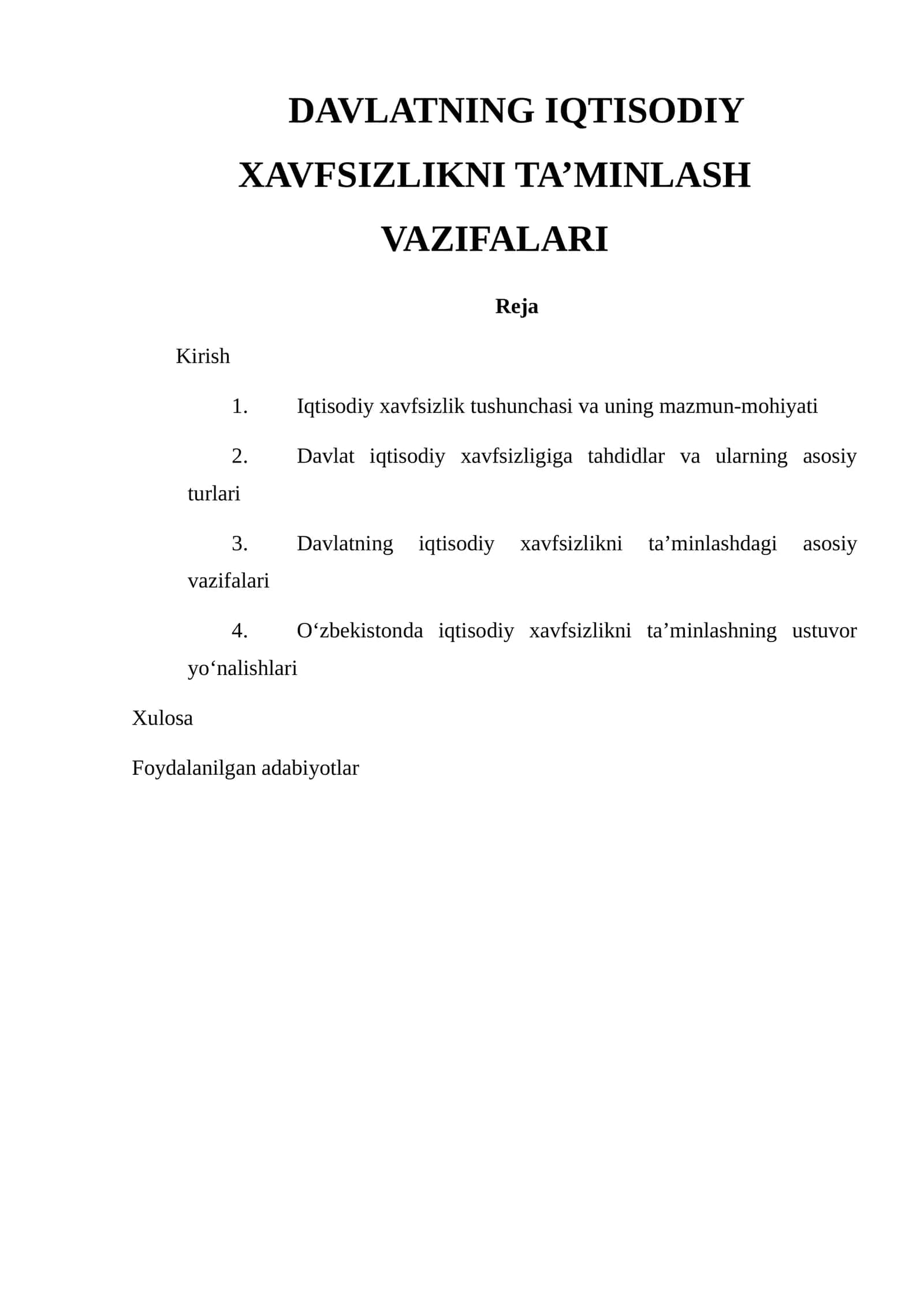 Davlatning iqtisodiy xavfsizlikni ta’minlash vazifalari 1