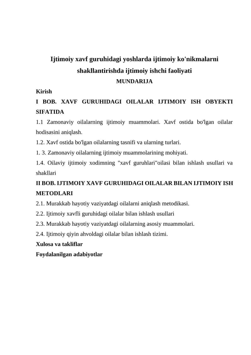 Ijtimoiy xavf guruhidagi yoshlarda ijtimoiy ko'nikmalarni shakllantirishda ijtimoiy ishchi faoliyati 1