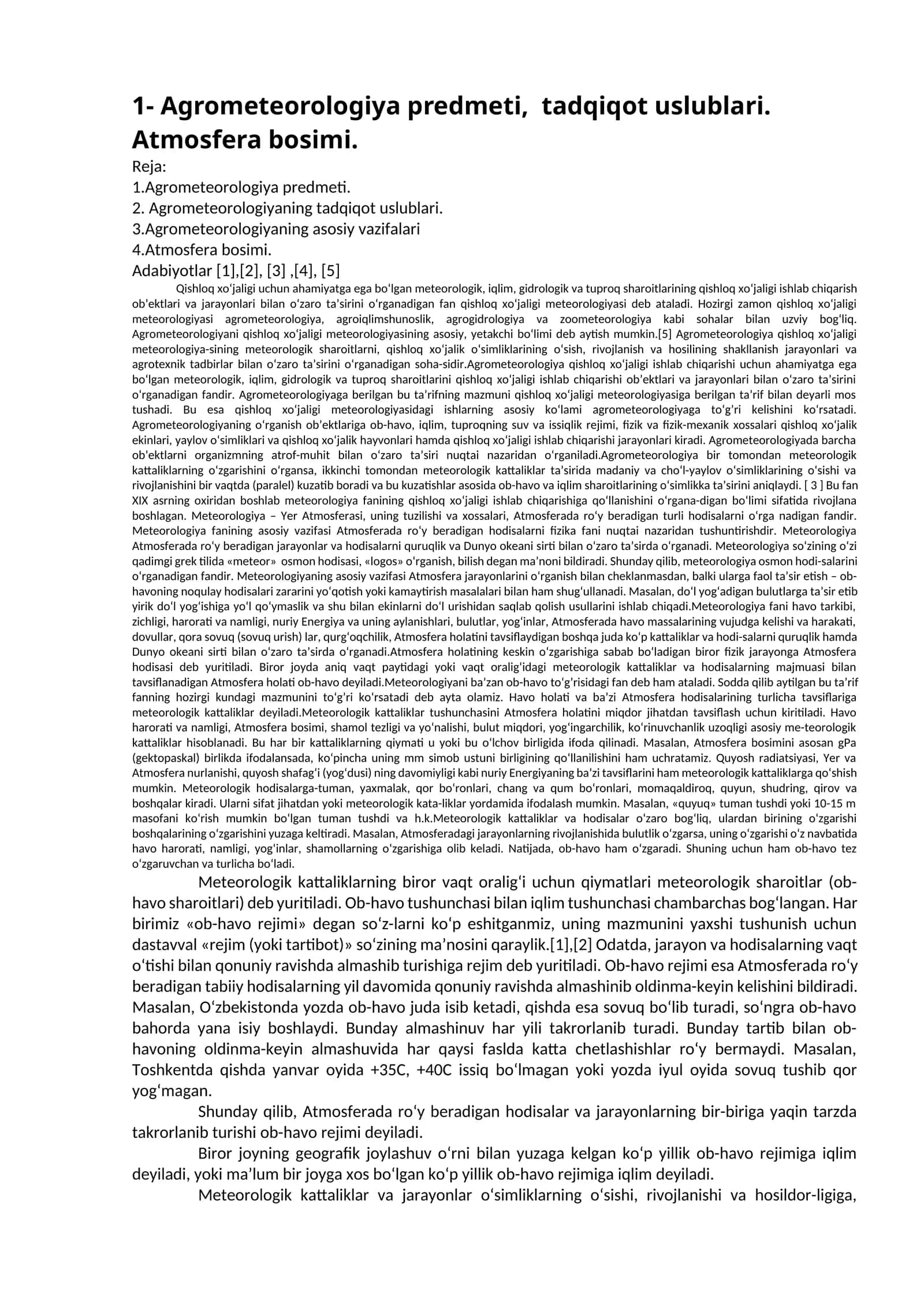 Agrometeorologiya predmeti, tadqiqot uslublari 1