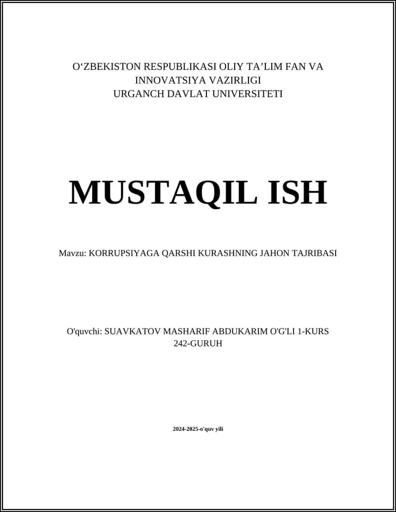 KORRUPSIYAGA QARSHI KURASHNING JAHON TAJRIBASI 1