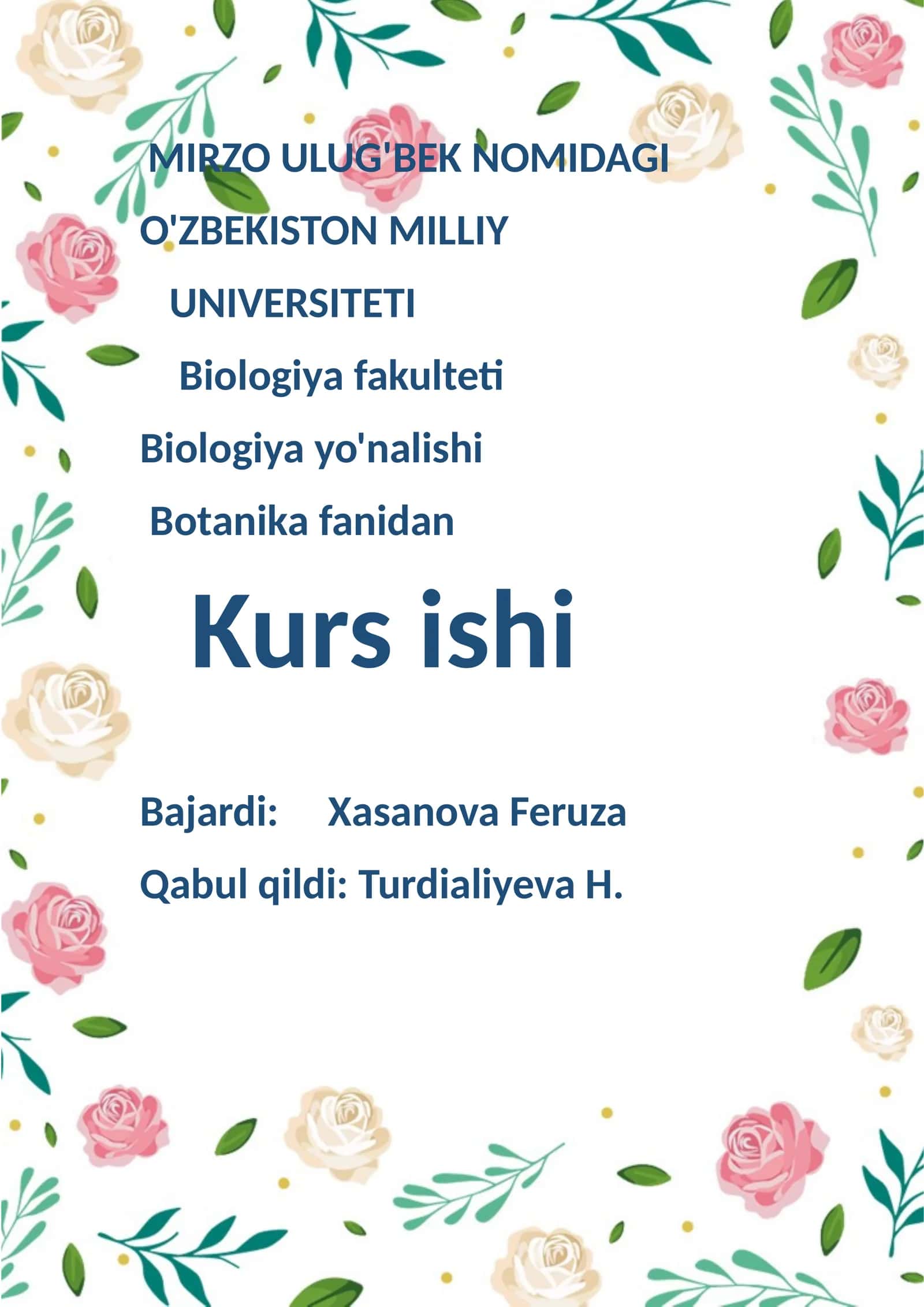 Biologiya fakulteti - Botanika fanidan Kurs ishi 1