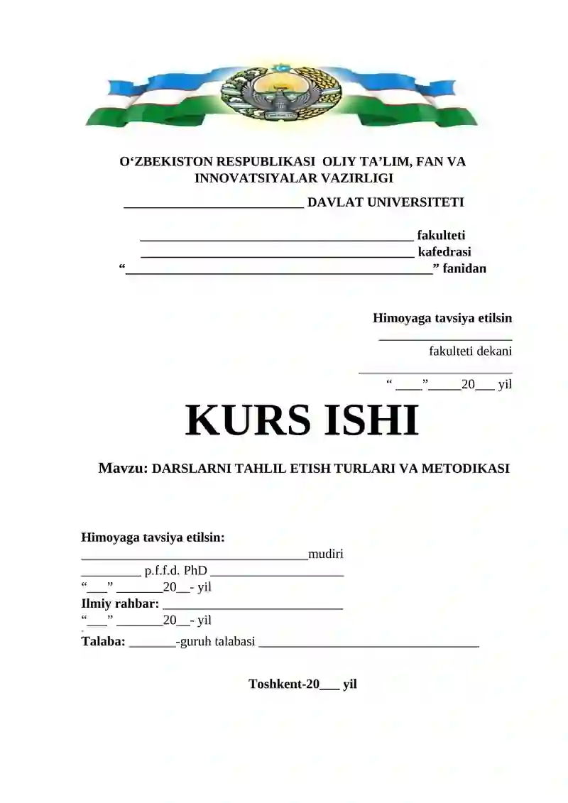 DARSLARNI TAHLIL ETISH TURLARI VA METODIKASI