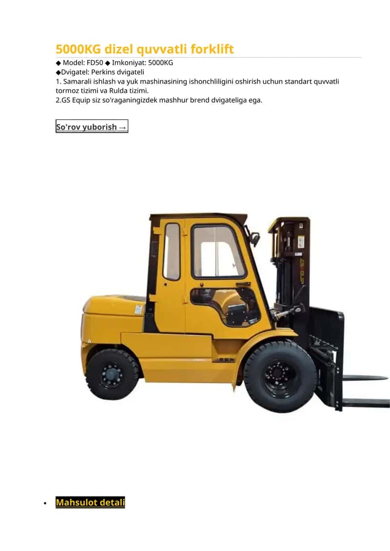 5000KG dizel quvvatli forklift 1