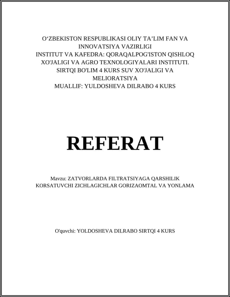 ZATVORLARDA FILTRATSIYAGA QARSHILIK KORSATUVCHI ZICHLAGICHLAR GORIZAOMTAL VA YONLAMA 1