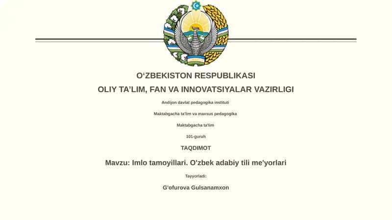 Imlo tamoyillari. O'zbek adabiy tili me'yorlari 1