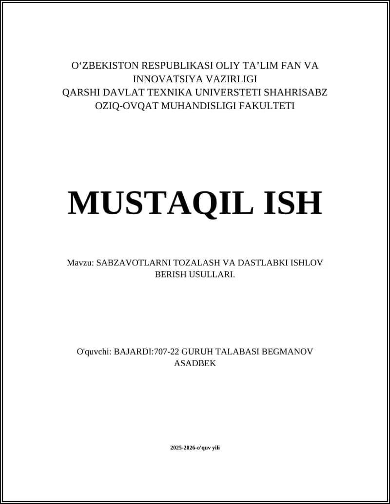 Sabzavotlarni tozalash va dastlabki ishlov berish usullari 1