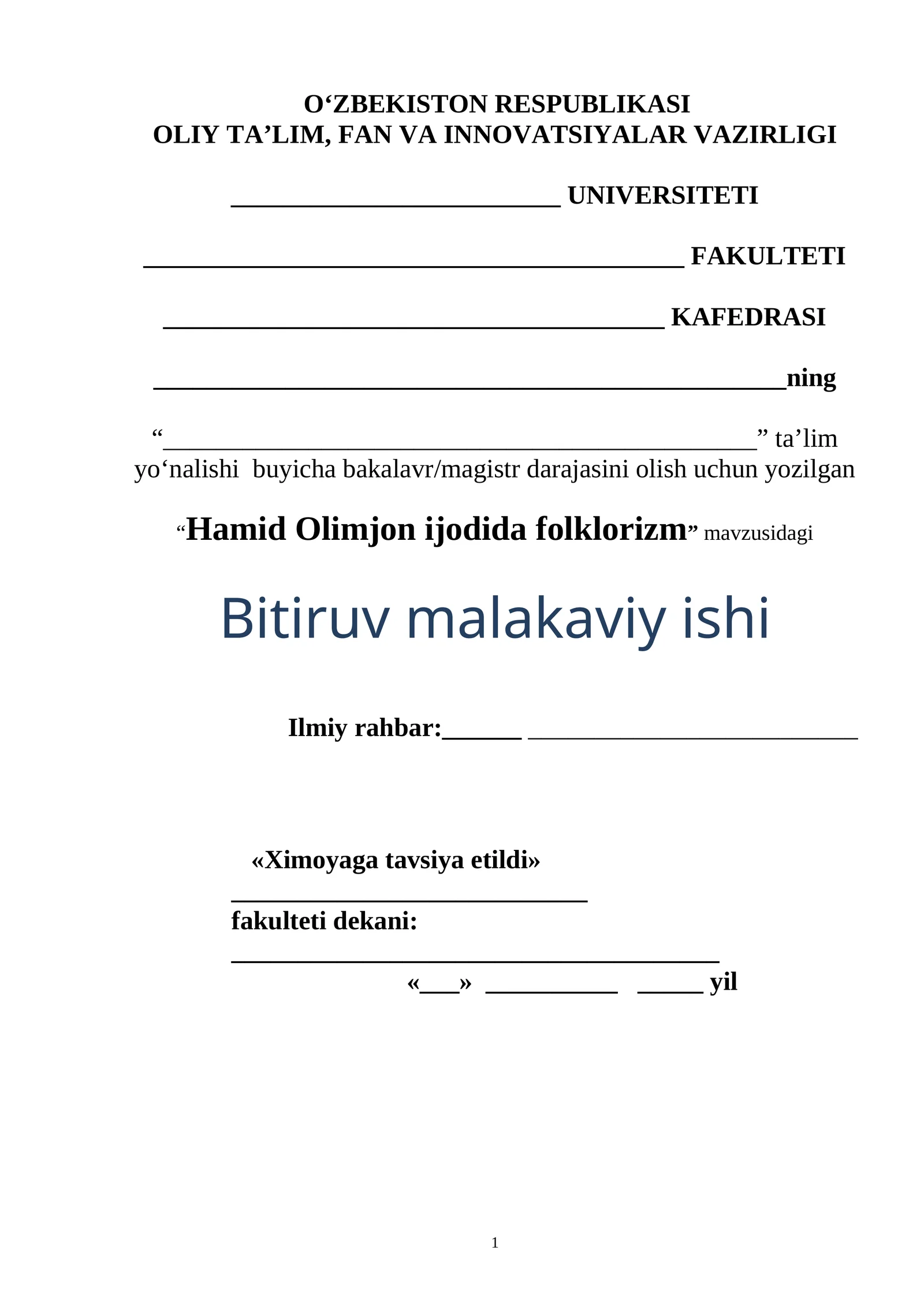 Hamid Olimjon ijodida folklorizm 1