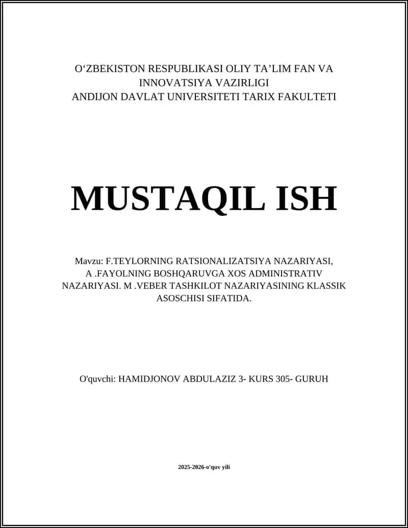 F.TEYLORNING RATSIONALIZATSIYA NAZARIYASI 1