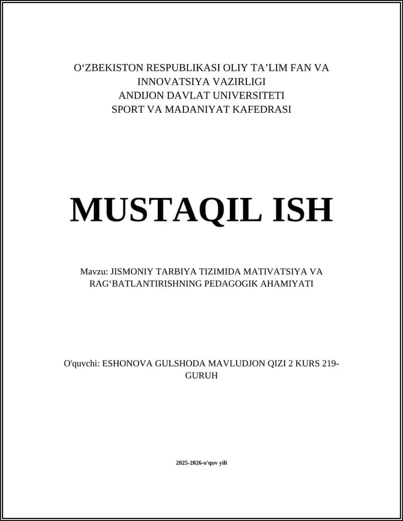 Jismoniy tarbiya tizimida motivatsiya va ragʻbatlantirishning nazariy asoslari 1