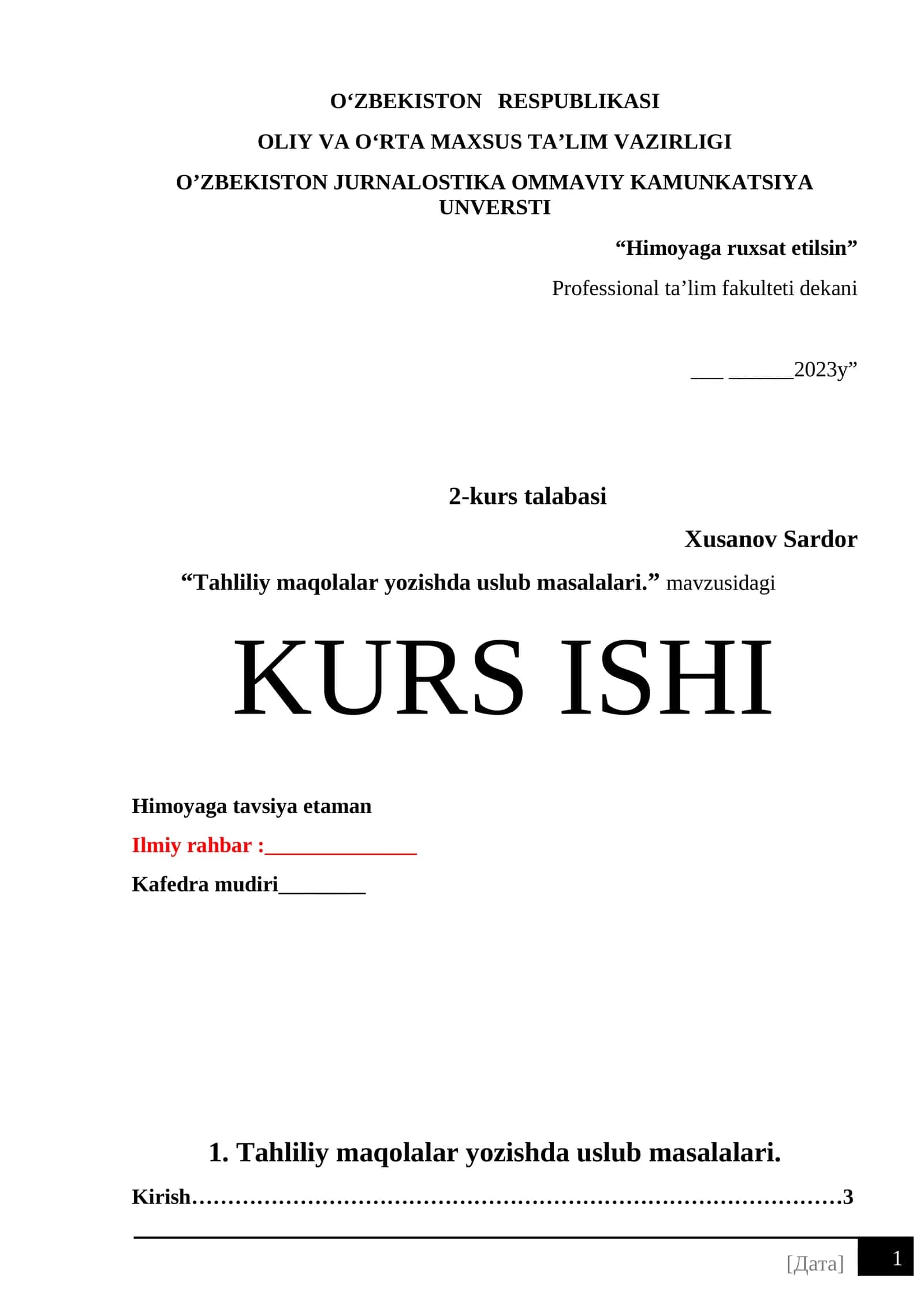 Tahliliy maqolalar yozishda uslub masalalari 1