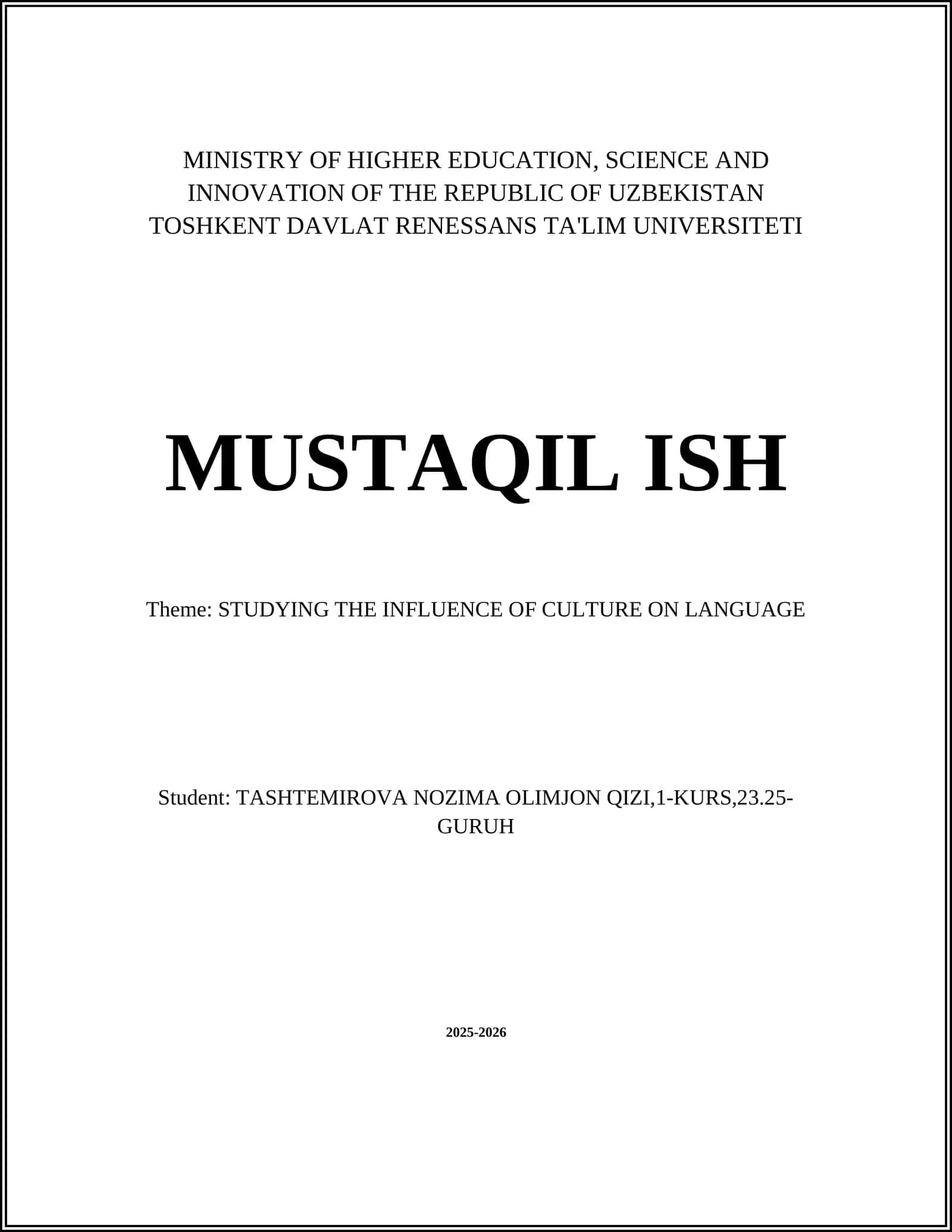 Study on the Influence of Culture on Language 1