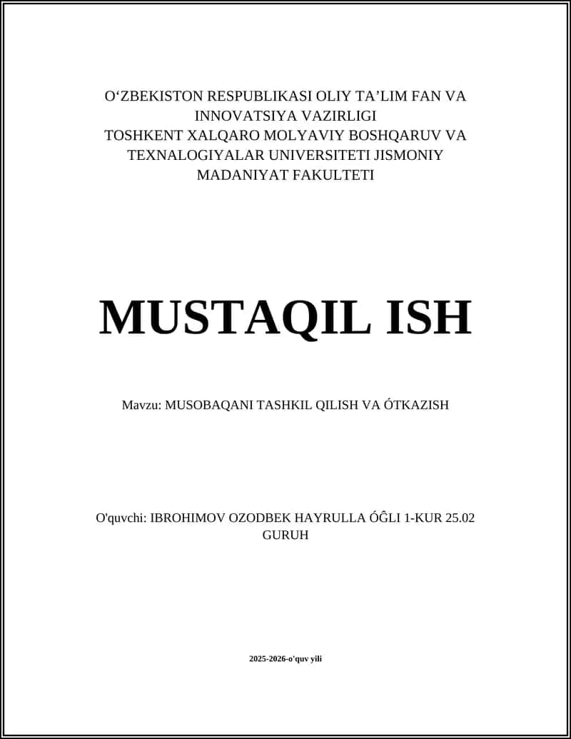 MUSOBAQANI TASHKIL QILISH VA ÓTKAZISH 1