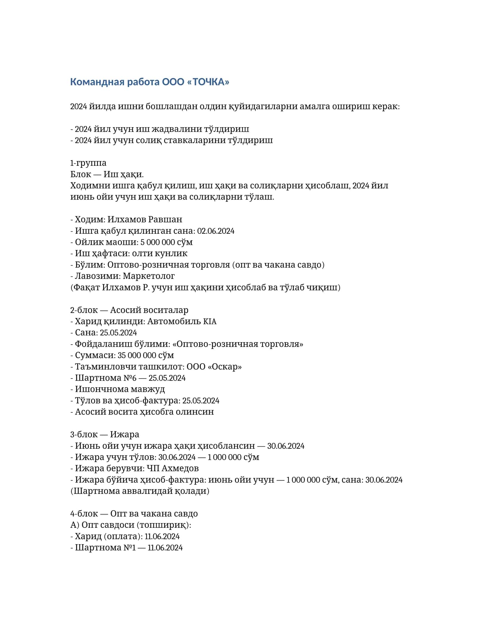Командная работа ООО «ТОЧКА» 1