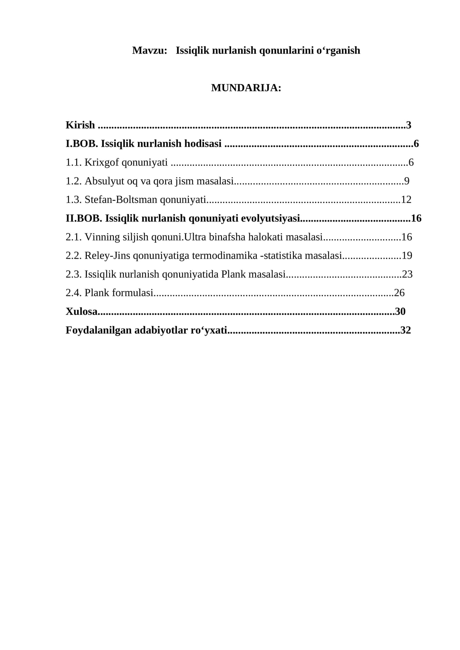 Issiqlik nurlanish qonunlarini oʻrganish 1