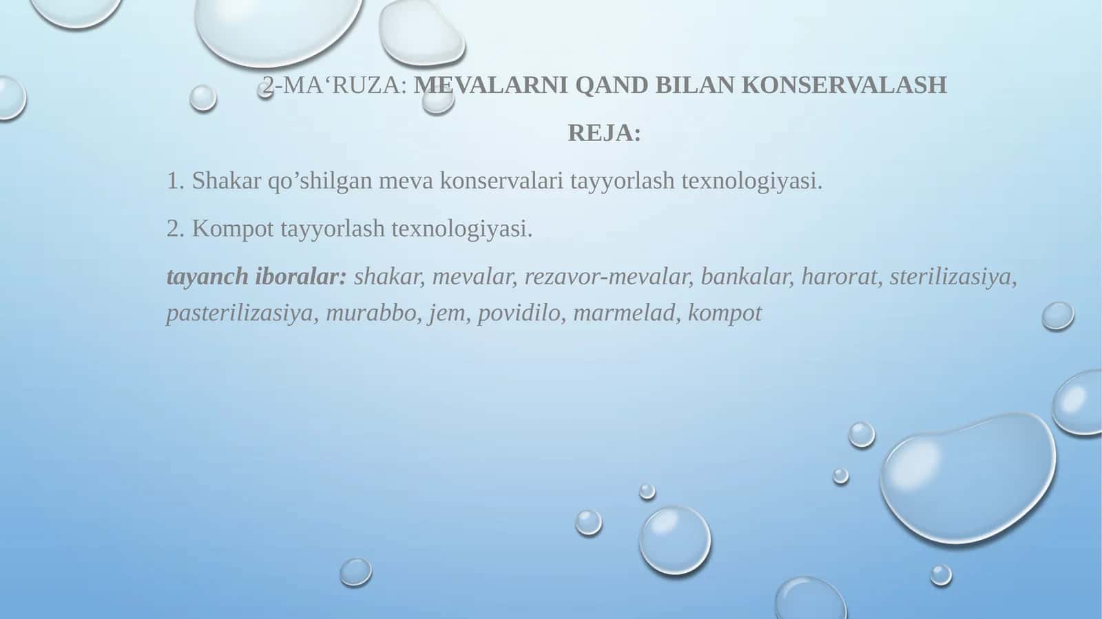 MEVALARNI QAND BILAN КONSERVALASh 1