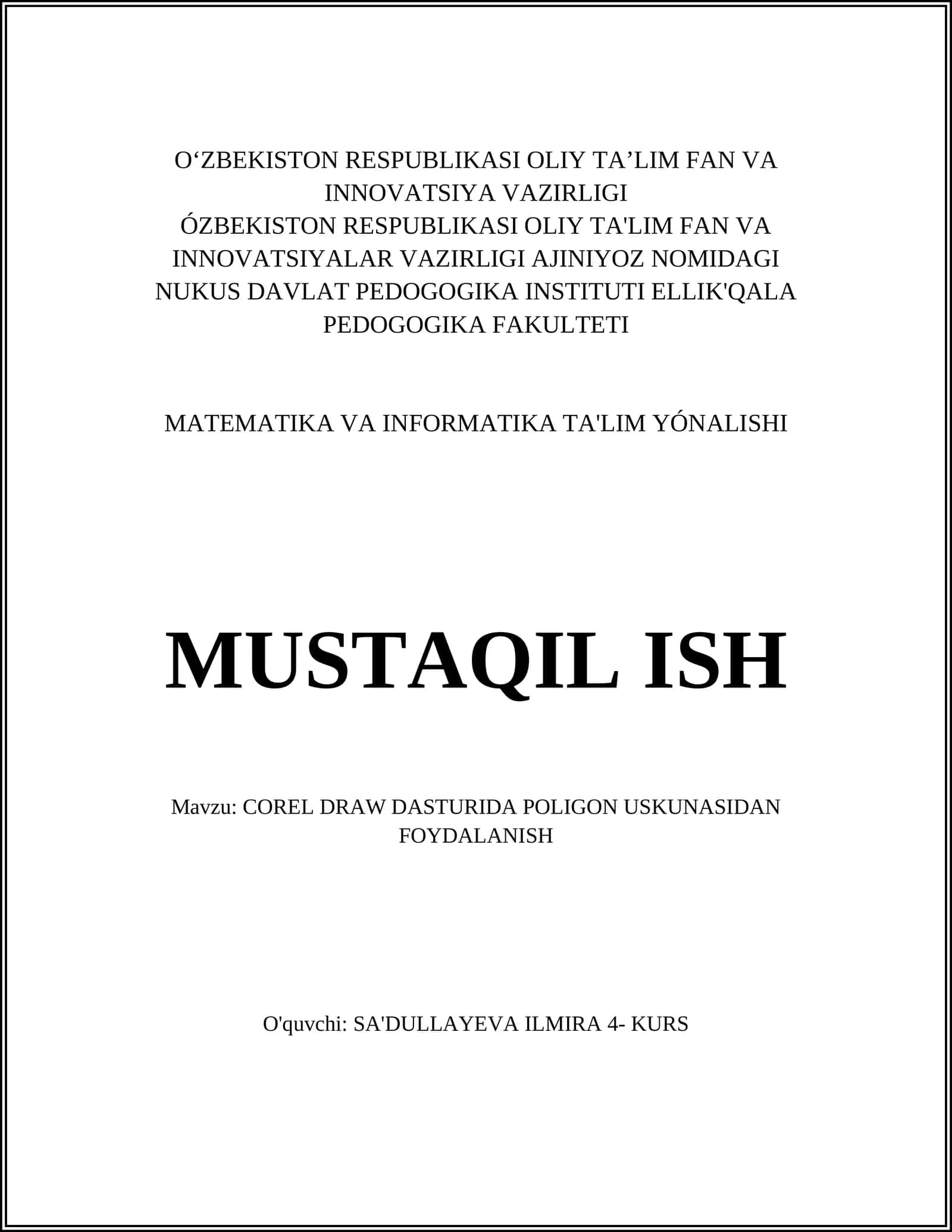COREL DRAW DASTURIDA POLIGON USKUNASIDAN FOYDALANISH 1
