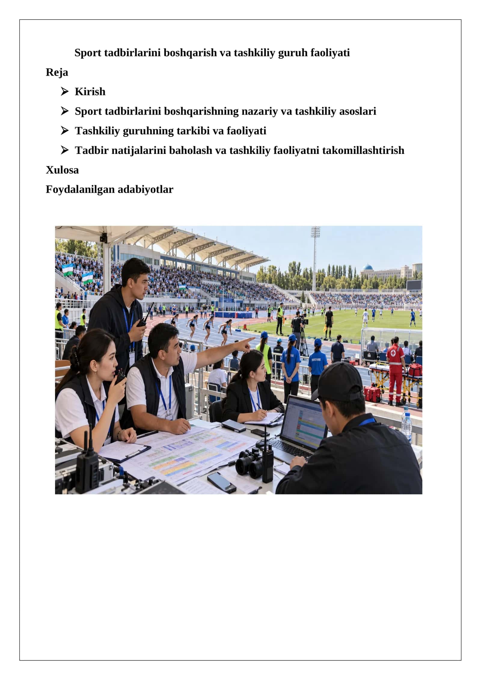 Sport tadbirlarini boshqarish va tashkiliy guruh faoliyati 1