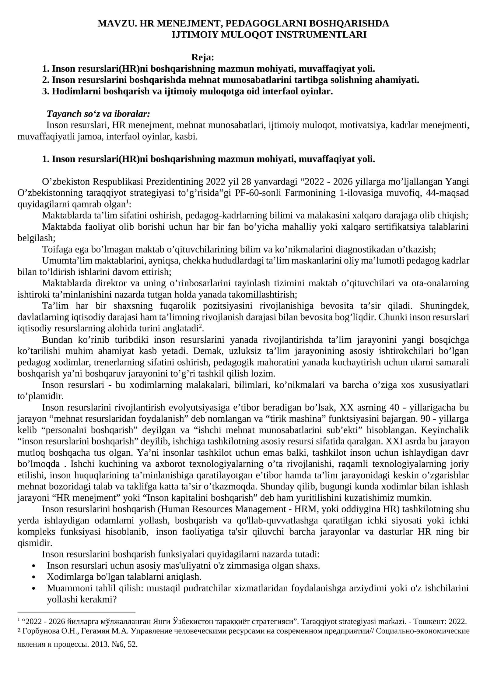 MAVZU. HR Menejment, Pedagoglarni Boshqarishda Ijtimoiiy Muloqot Instrumentlari 1
