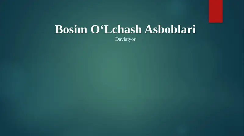 Bosim OʻLchash Asboblari 1