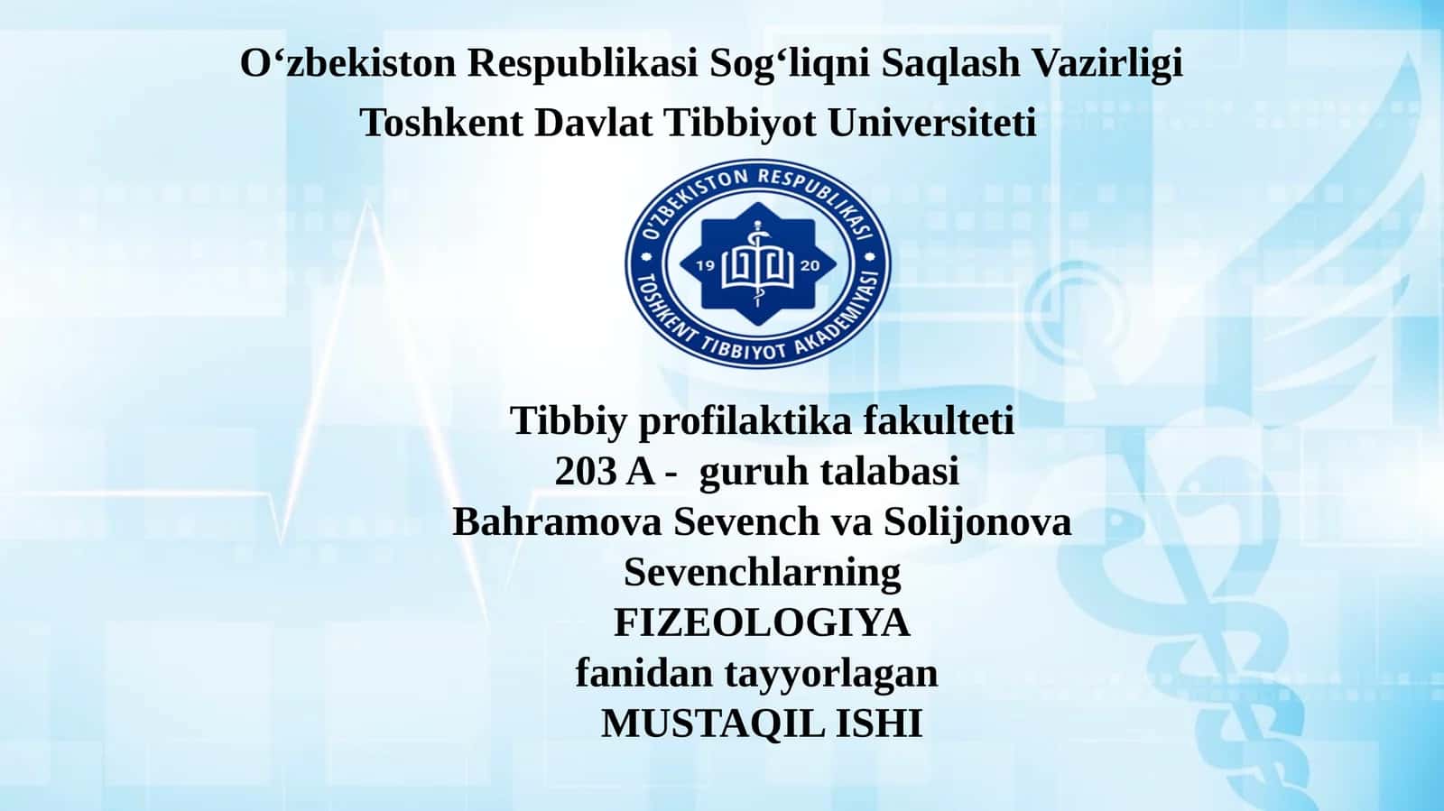 Organizmning biologik suyuqliklari. Qonning fizik-kimyoviy xossalari. ECHT 1