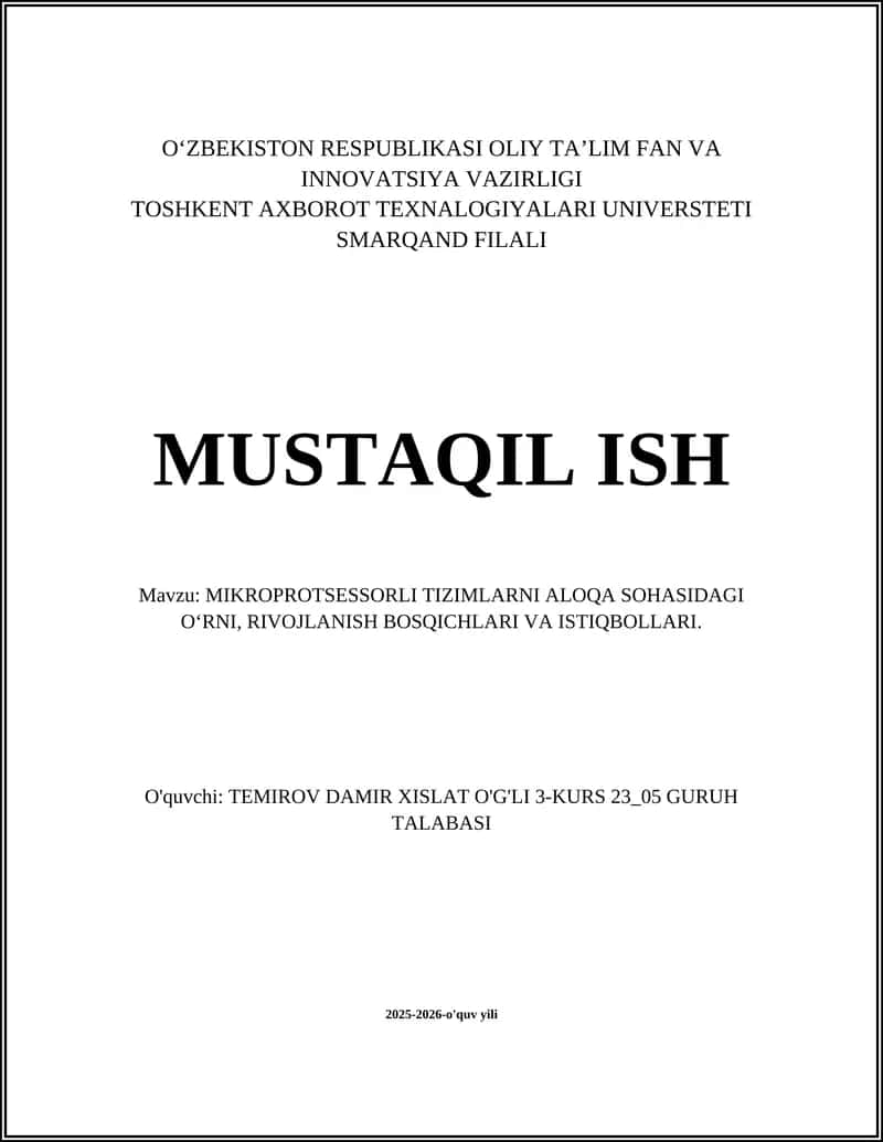 Mikroprotsessorli tizimlarning aloqa sohasidagi tarixi va rivojlanish bosqichlari 1