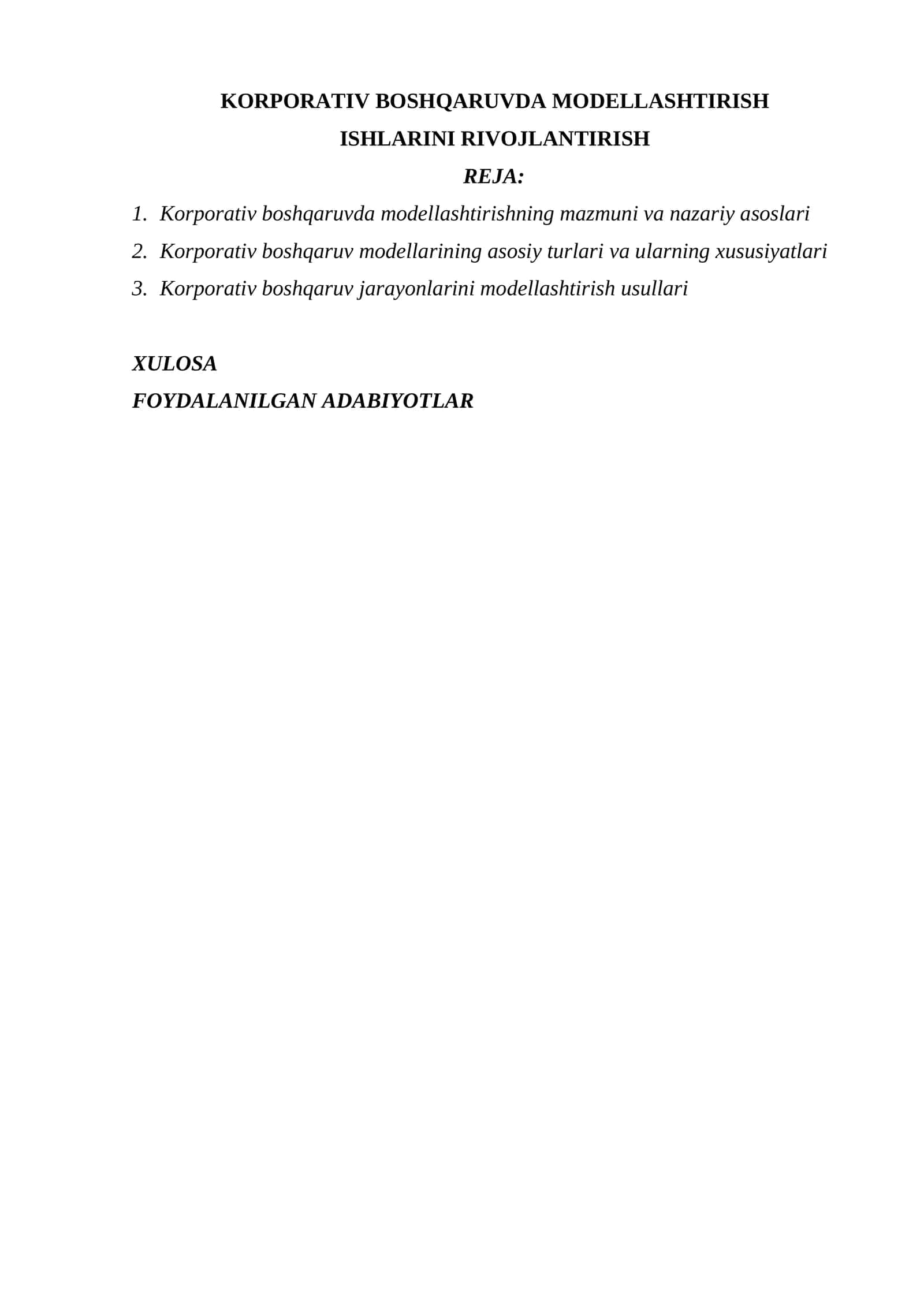 KORPORATIV BOSHQARUVDA MODELLASHTIRISH ISHLARINI RIVOJLANTIRISH 1