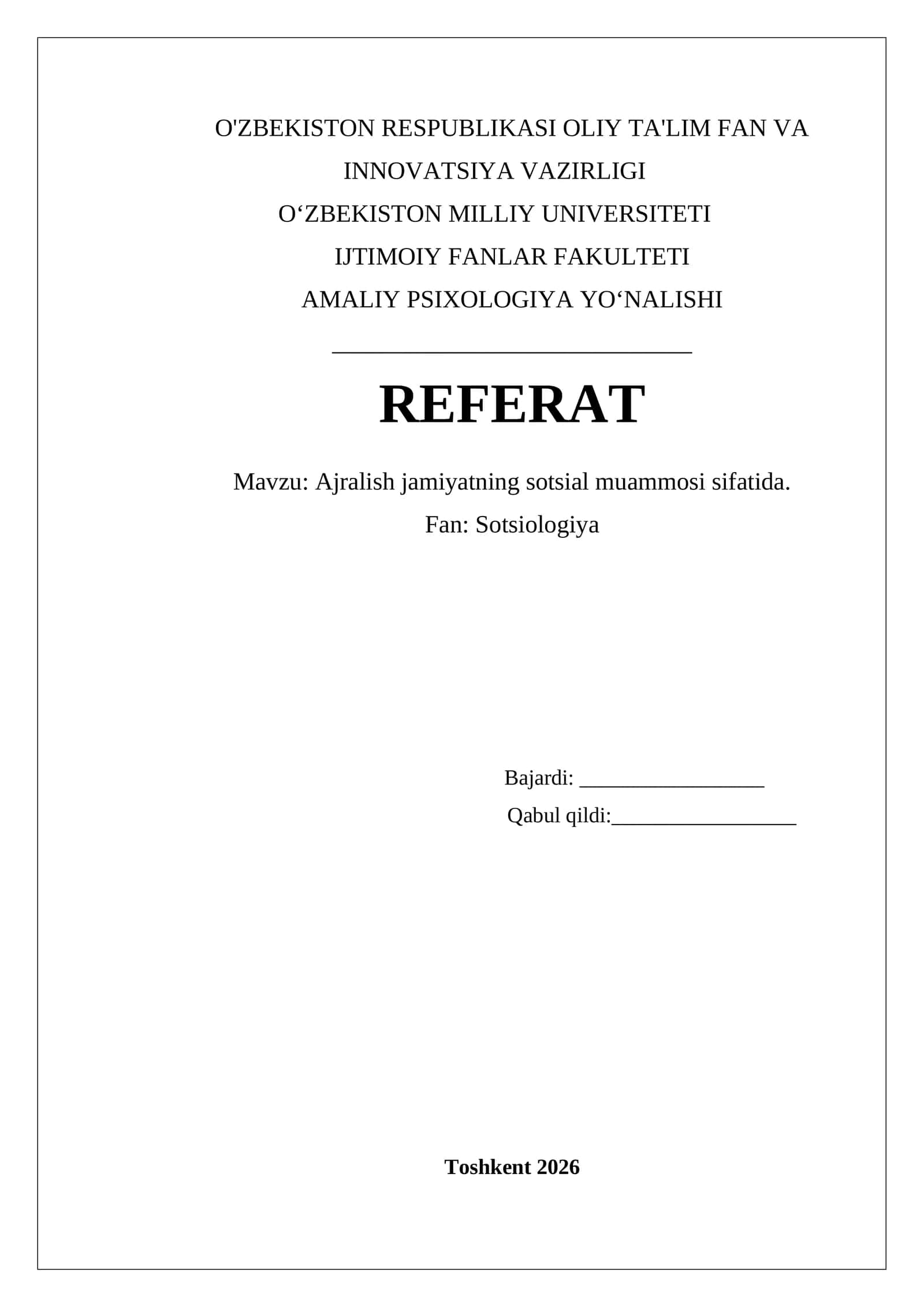 Ajralish jamiyatning sotsial muammosi sifatida 1